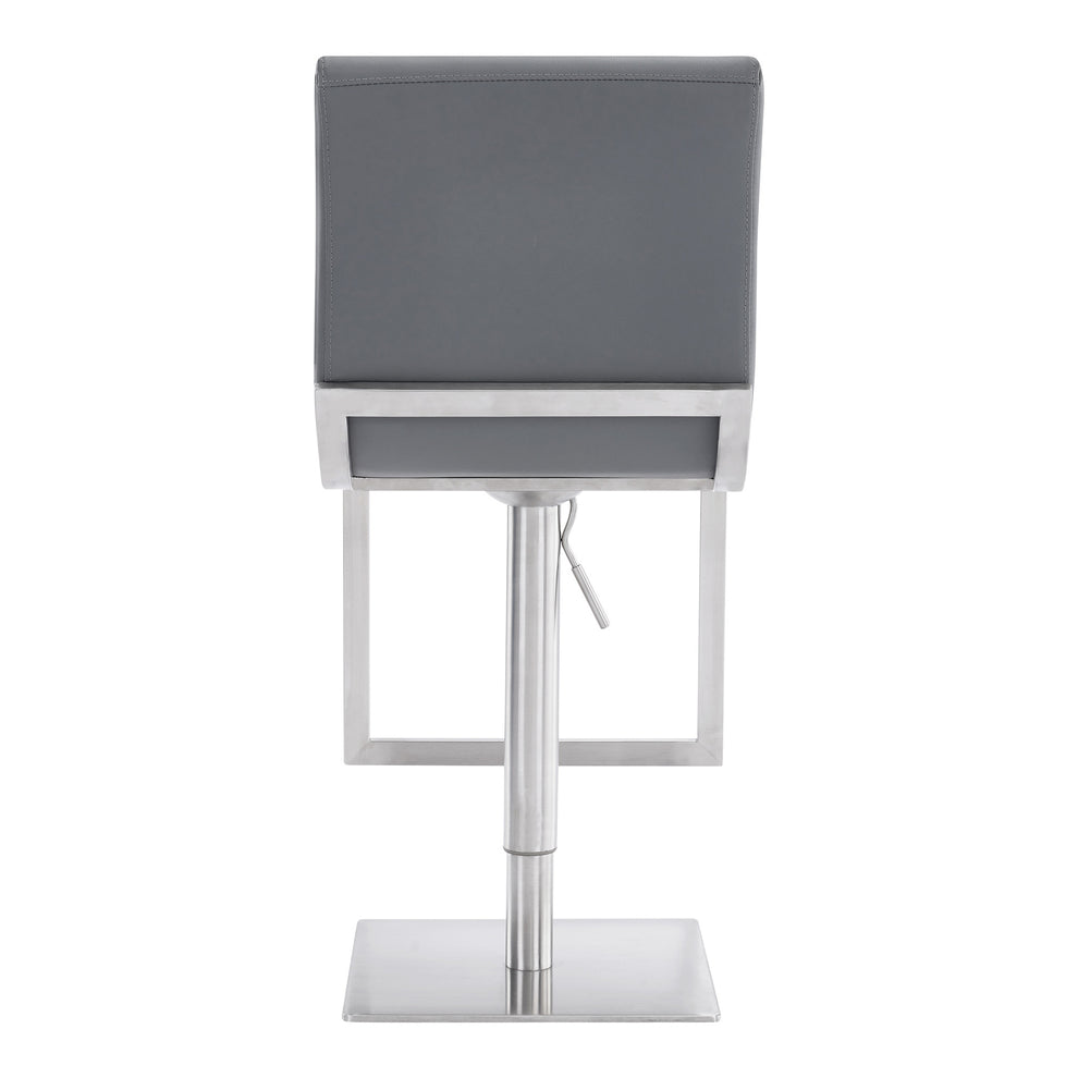 47" Gray Faux Leather And Iron Swivel Adjustable Height Bar Chair By Homeroots | Bar Stools | Modishstore - 4