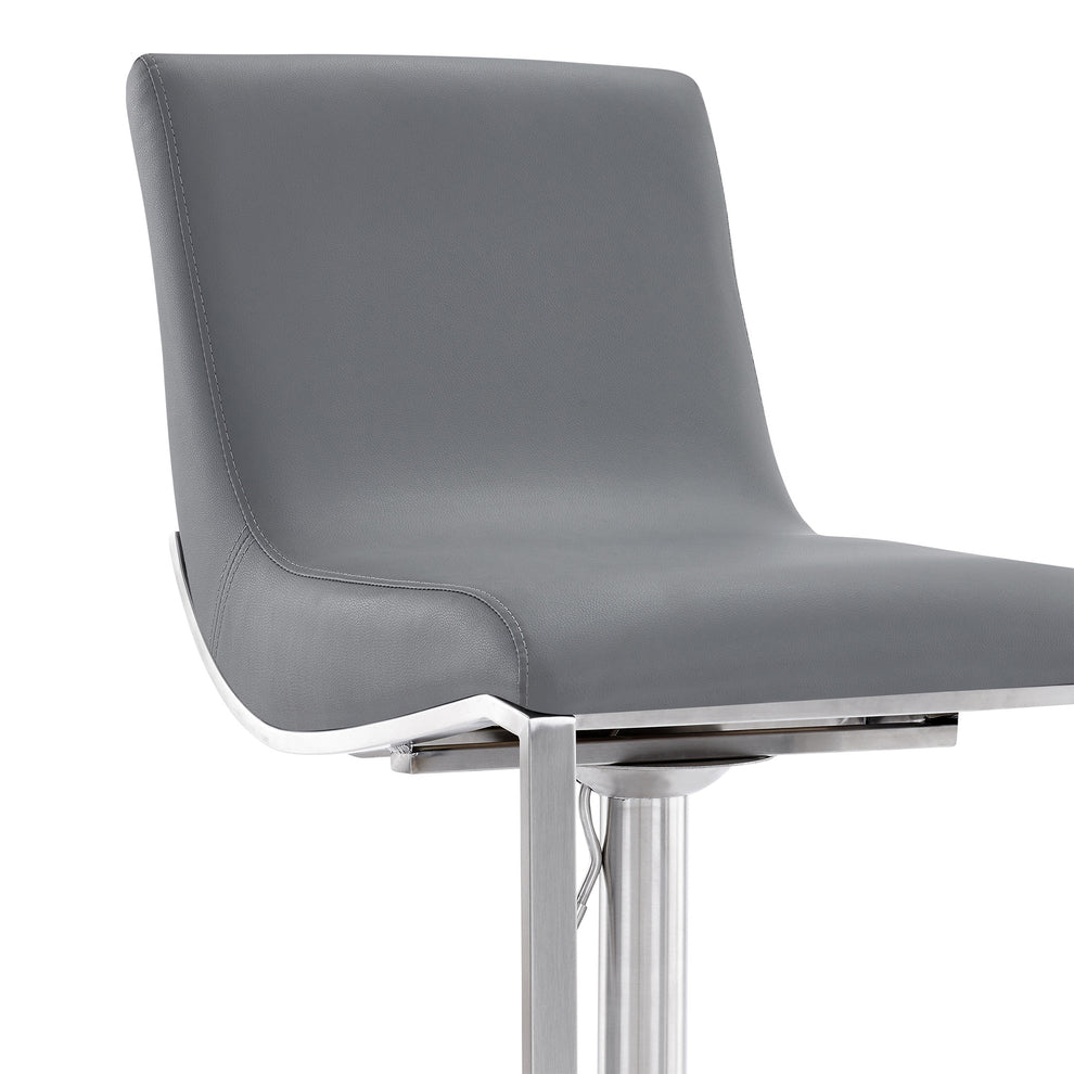 47" Gray Faux Leather And Iron Swivel Adjustable Height Bar Chair By Homeroots | Bar Stools | Modishstore - 6