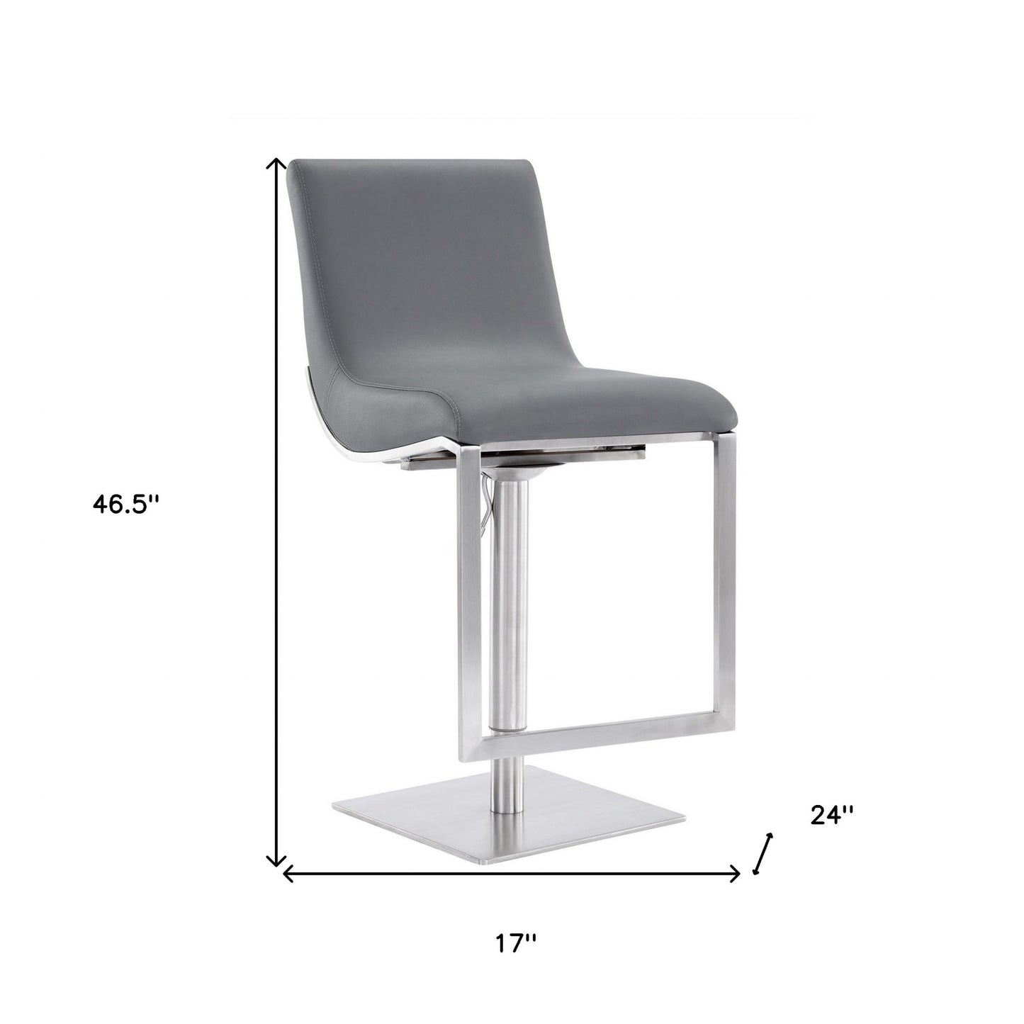 47" Gray Faux Leather And Iron Swivel Adjustable Height Bar Chair By Homeroots | Bar Stools | Modishstore - 9