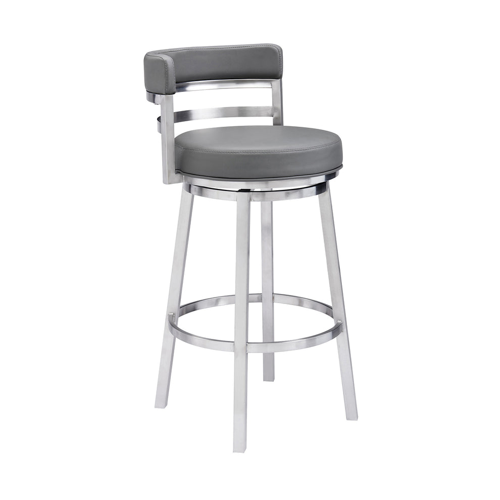 35" Gray Faux Leather And Iron Swivel Low Back Counter Height Bar Chair By Homeroots | Bar Stools | Modishstore - 2