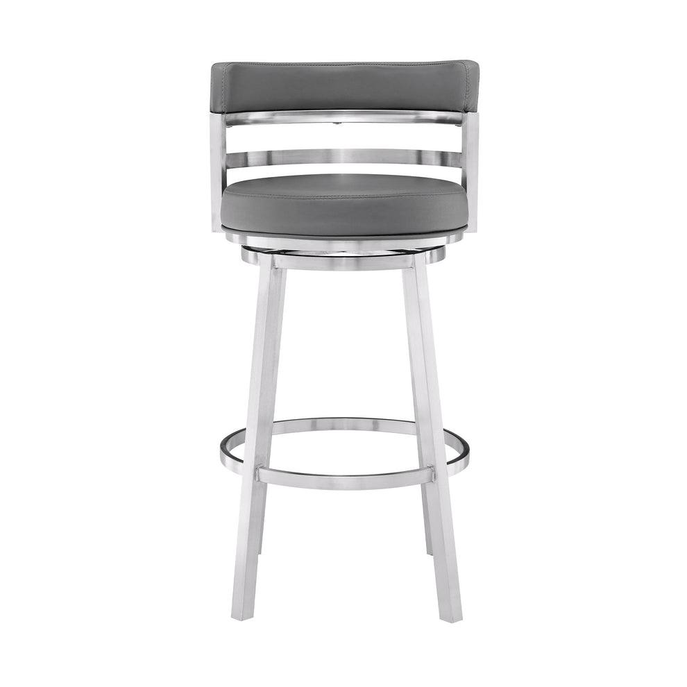 35" Gray Faux Leather And Iron Swivel Low Back Counter Height Bar Chair By Homeroots | Bar Stools | Modishstore - 3
