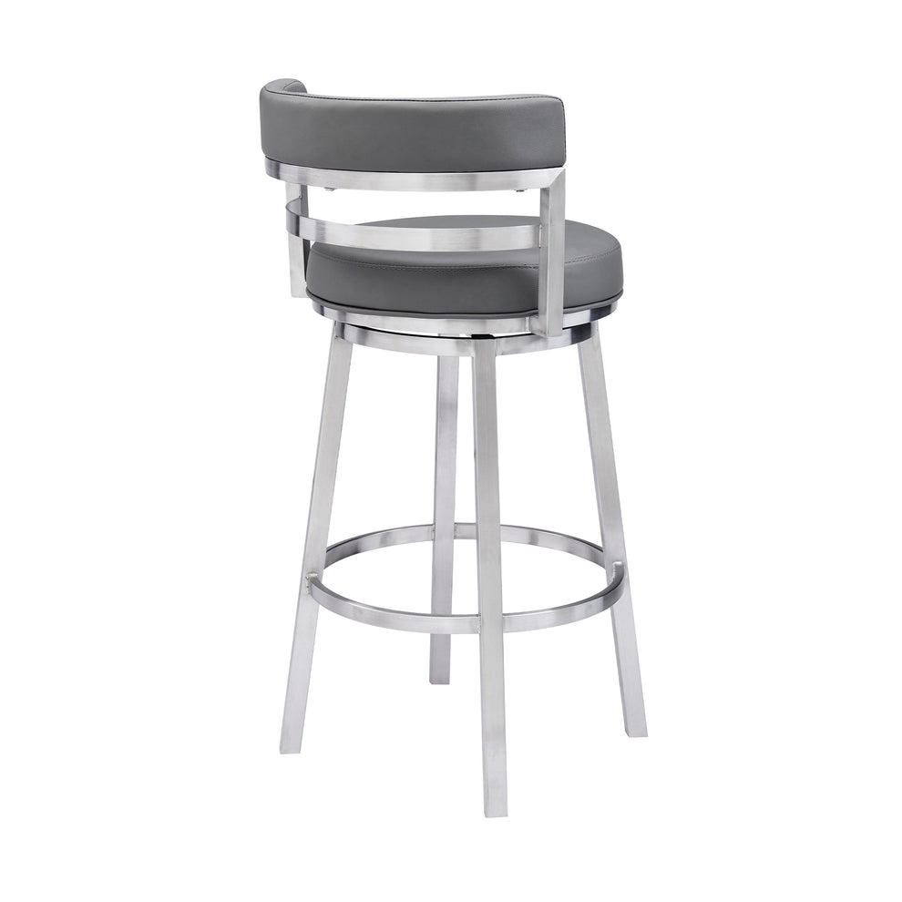 35" Gray Faux Leather And Iron Swivel Low Back Counter Height Bar Chair By Homeroots | Bar Stools | Modishstore - 4