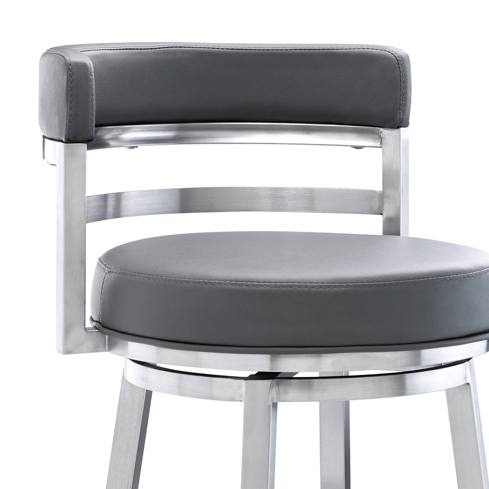 35" Gray Faux Leather And Iron Swivel Low Back Counter Height Bar Chair By Homeroots | Bar Stools | Modishstore - 6