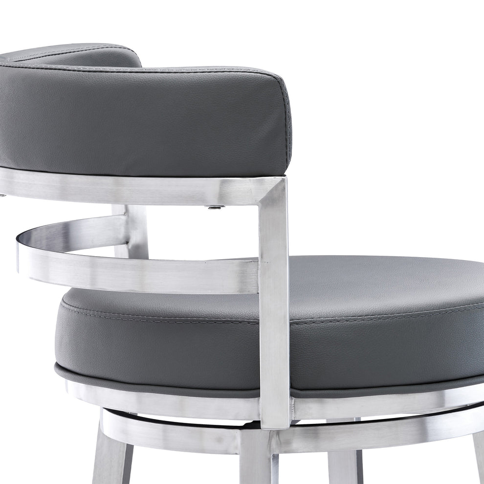 35" Gray Faux Leather And Iron Swivel Low Back Counter Height Bar Chair By Homeroots | Bar Stools | Modishstore - 7