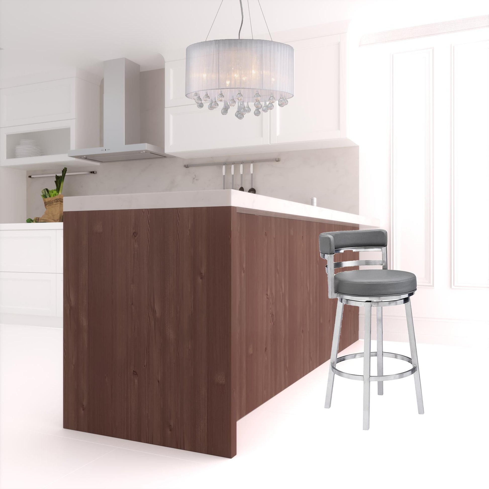 35" Gray Faux Leather And Iron Swivel Low Back Counter Height Bar Chair By Homeroots | Bar Stools | Modishstore - 5