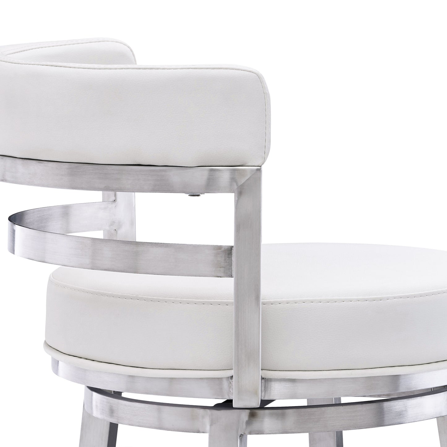39" White And Silver Faux Leather Swivel Low Back Bar Height Chair With Footrest By Homeroots