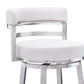 35" White And Silver Faux Leather And Iron Swivel Low Back Counter Height Bar Chair With Footrest By Homeroots