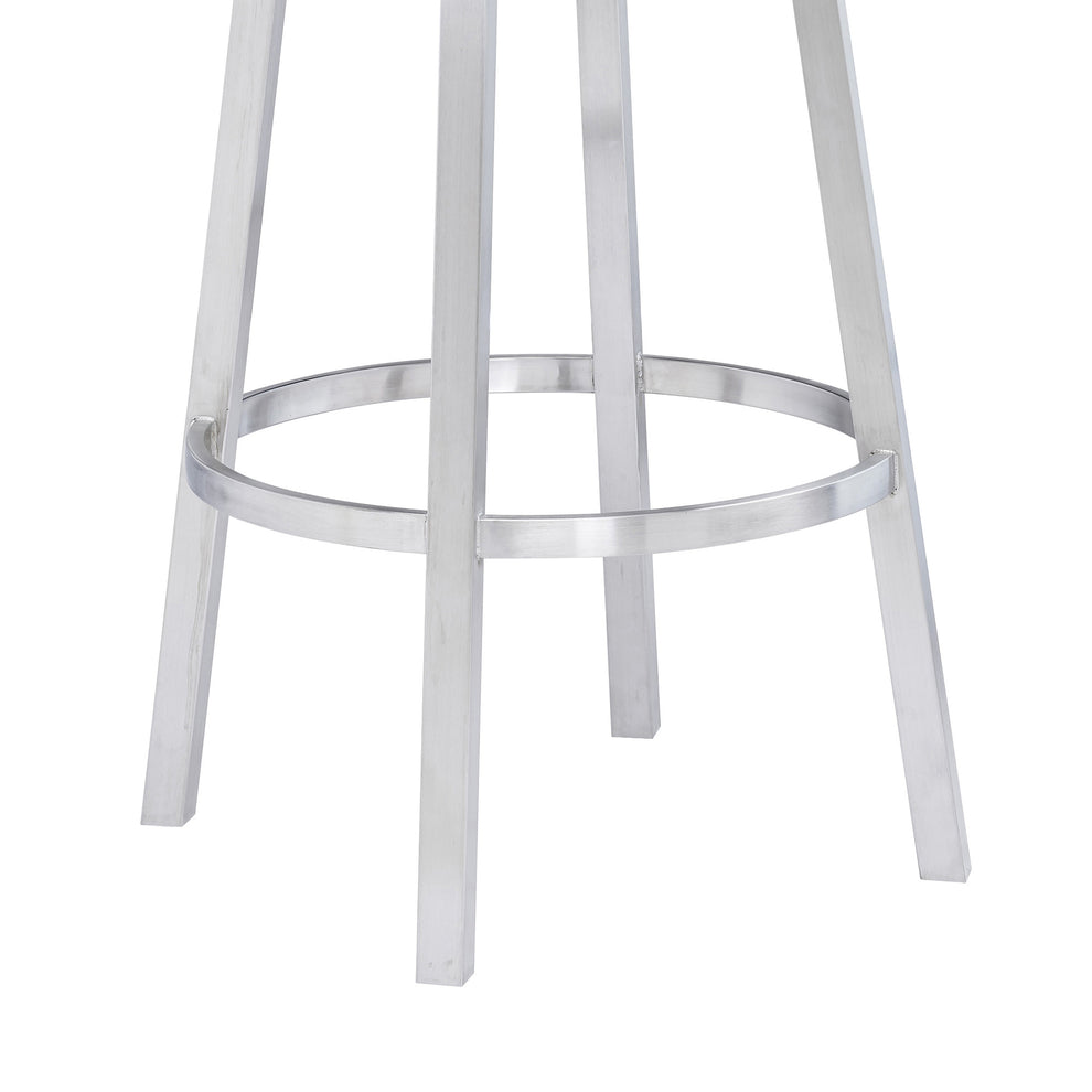 35" White And Silver Faux Leather And Iron Swivel Low Back Counter Height Bar Chair With Footrest By Homeroots | Bar Stools | Modishstore - 8