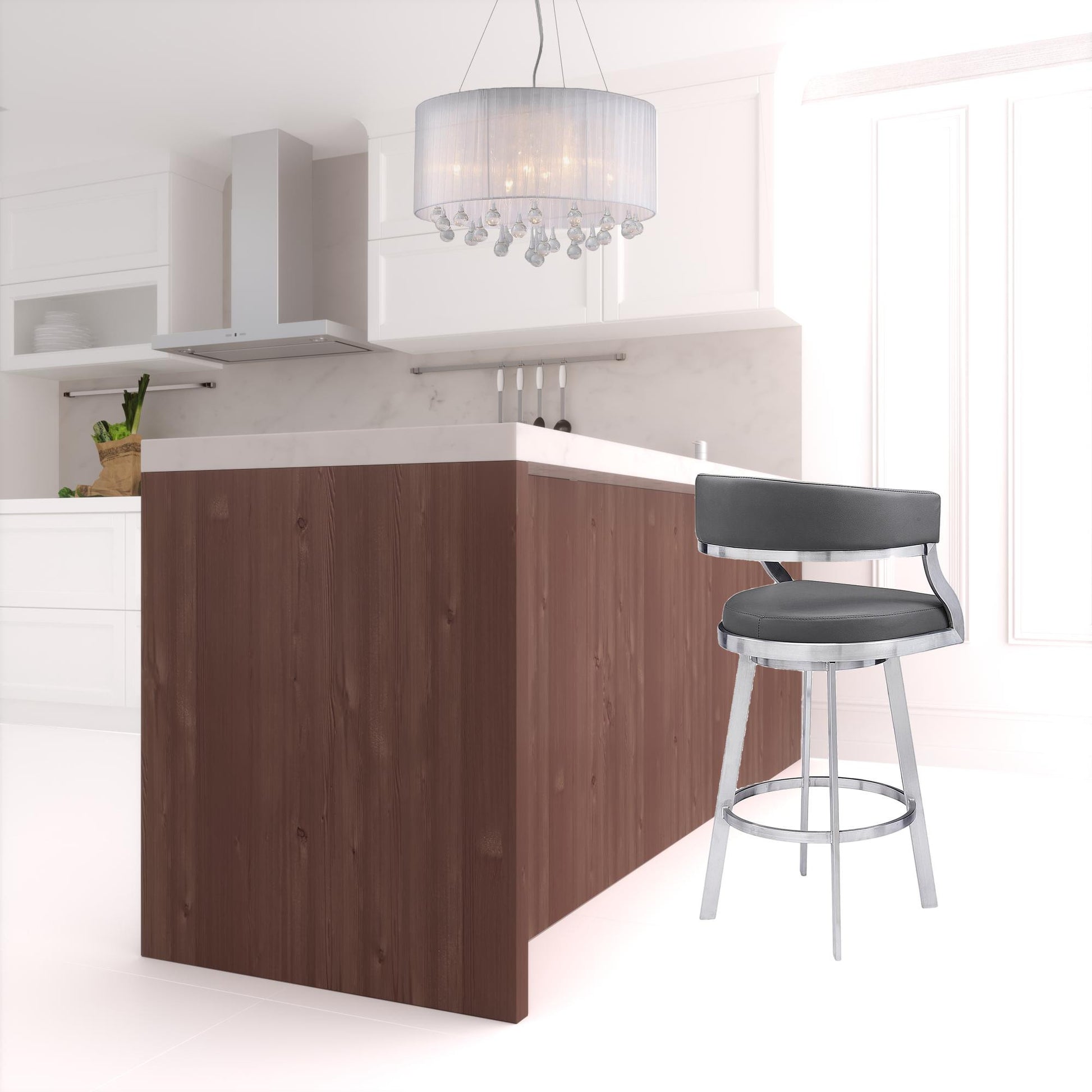 38" Gray Faux Leather And Iron Swivel Counter Height Bar Chair By Homeroots | Bar Stools | Modishstore - 4