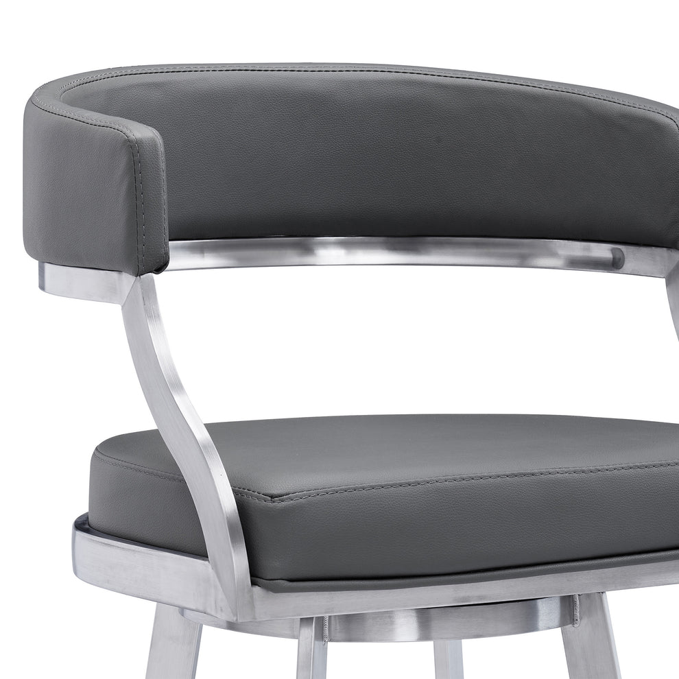 38" Gray Faux Leather And Iron Swivel Counter Height Bar Chair By Homeroots | Bar Stools | Modishstore - 5