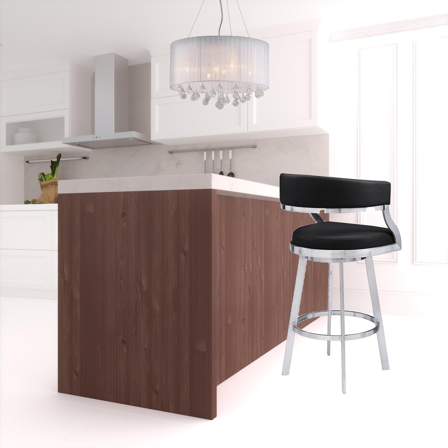 42" Black Faux Leather And Iron Swivel Bar Height Chair By Homeroots | Bar Stools | Modishstore - 4