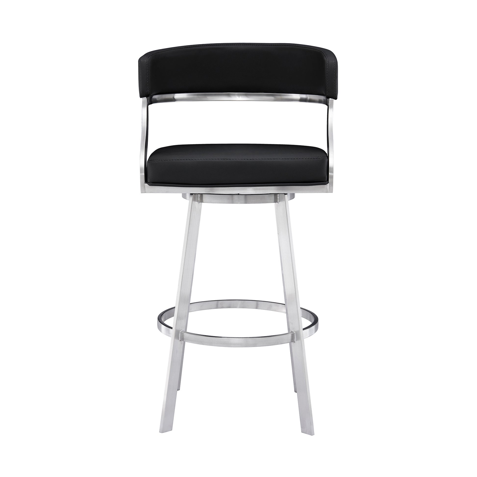 42" Black Faux Leather And Iron Swivel Bar Height Chair By Homeroots | Bar Stools | Modishstore - 2
