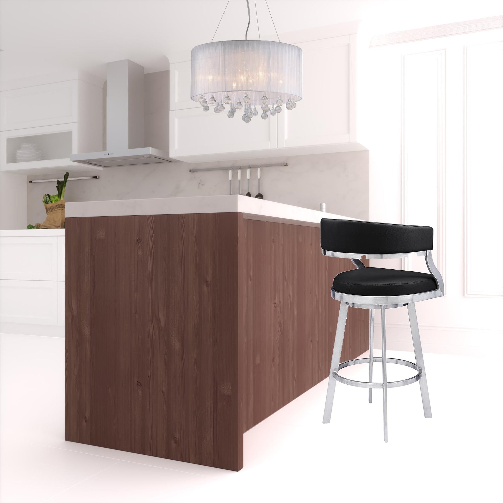 38" Black Faux Leather And Iron Swivel Counter Height Bar Chair By Homeroots | Bar Stools | Modishstore - 4