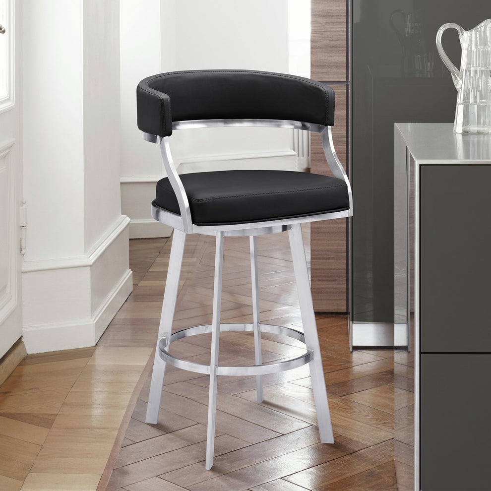 38" Black Faux Leather And Iron Swivel Counter Height Bar Chair By Homeroots | Bar Stools | Modishstore - 9