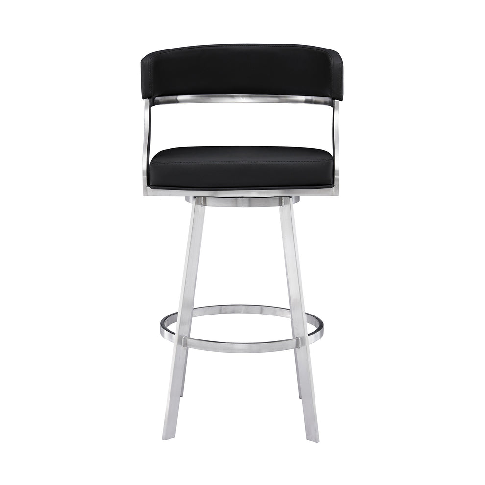 38" Black Faux Leather And Iron Swivel Counter Height Bar Chair By Homeroots | Bar Stools | Modishstore - 2