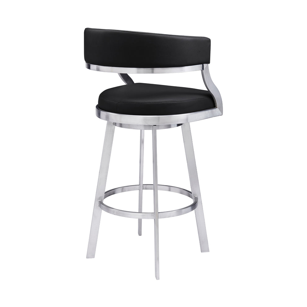 38" Black Faux Leather And Iron Swivel Counter Height Bar Chair By Homeroots | Bar Stools | Modishstore - 3