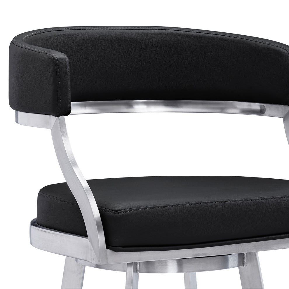 38" Black Faux Leather And Iron Swivel Counter Height Bar Chair By Homeroots | Bar Stools | Modishstore - 5