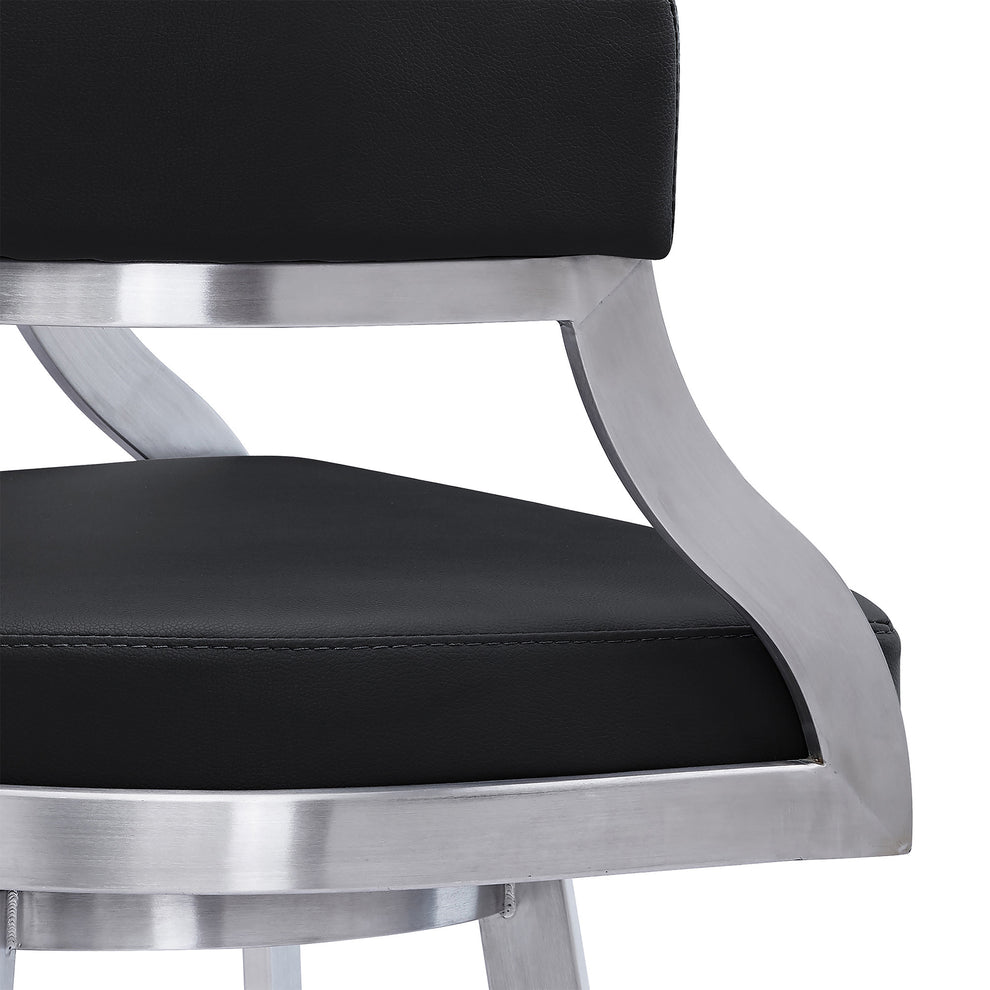38" Black Faux Leather And Iron Swivel Counter Height Bar Chair By Homeroots | Bar Stools | Modishstore - 7