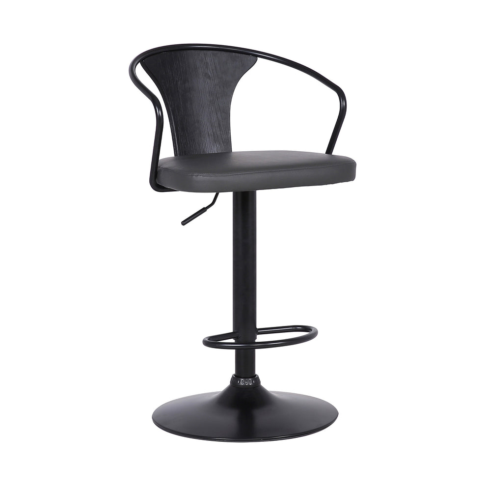 Gray Faux Leather & Metal Base Adjustable Bar Stool By Homeroots | Bar Stools | Modishstore - 2