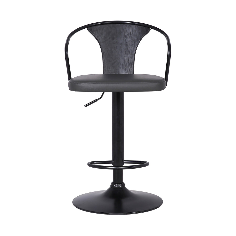 Gray Faux Leather & Metal Base Adjustable Bar Stool By Homeroots | Bar Stools | Modishstore - 3