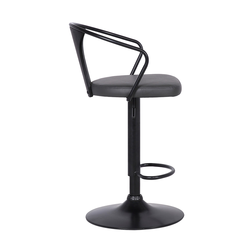 Gray Faux Leather & Metal Base Adjustable Bar Stool By Homeroots | Bar Stools | Modishstore - 4