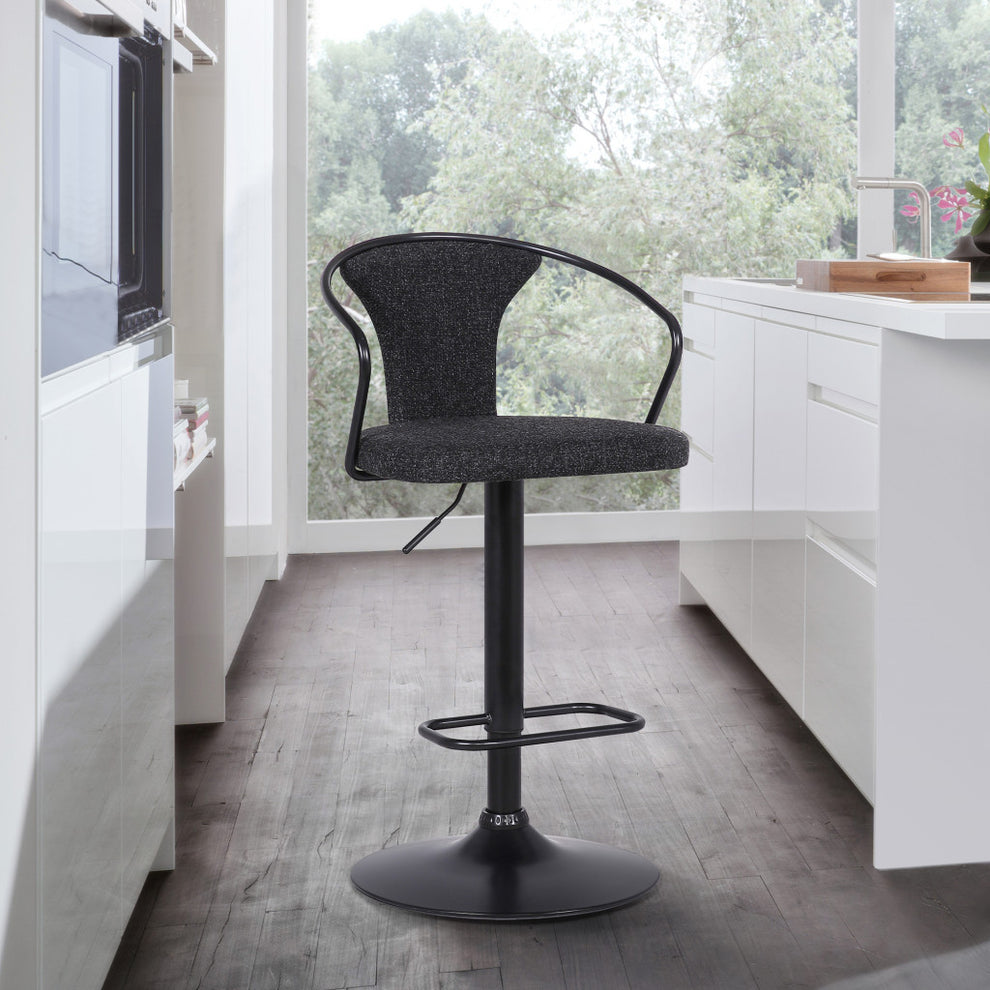 43" Black Faux Leather and Metal Adjustable Height Bar Chair By Homeroots | Bar Stools | Modishstore - 7