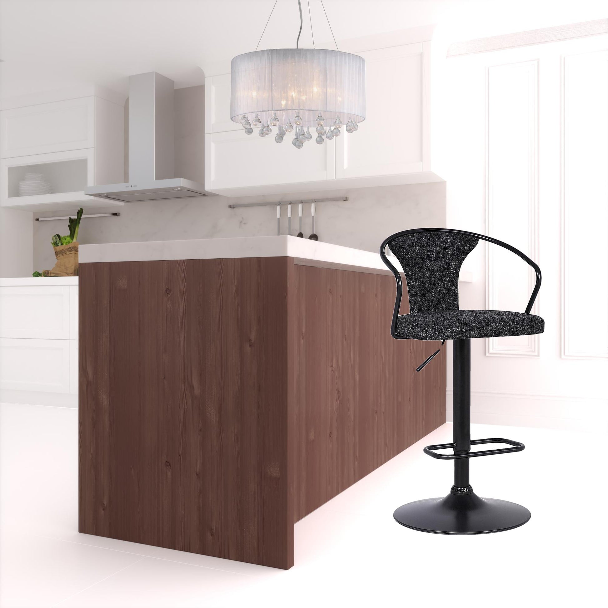 43" Black Faux Leather and Metal Adjustable Height Bar Chair By Homeroots | Bar Stools | Modishstore - 6