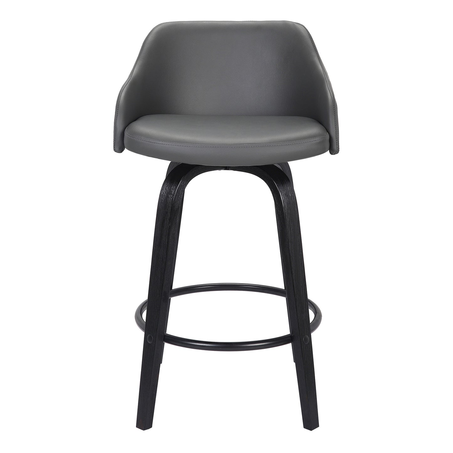 26" Gray Swivel Faux Leather Black Wooden Bar Stool By Homeroots | Bar Stools | Modishstore - 3