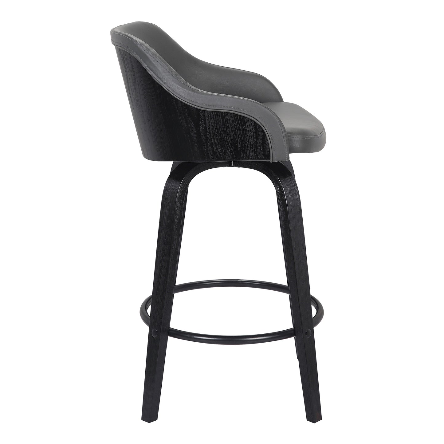 26" Gray Swivel Faux Leather Black Wooden Bar Stool By Homeroots | Bar Stools | Modishstore - 4
