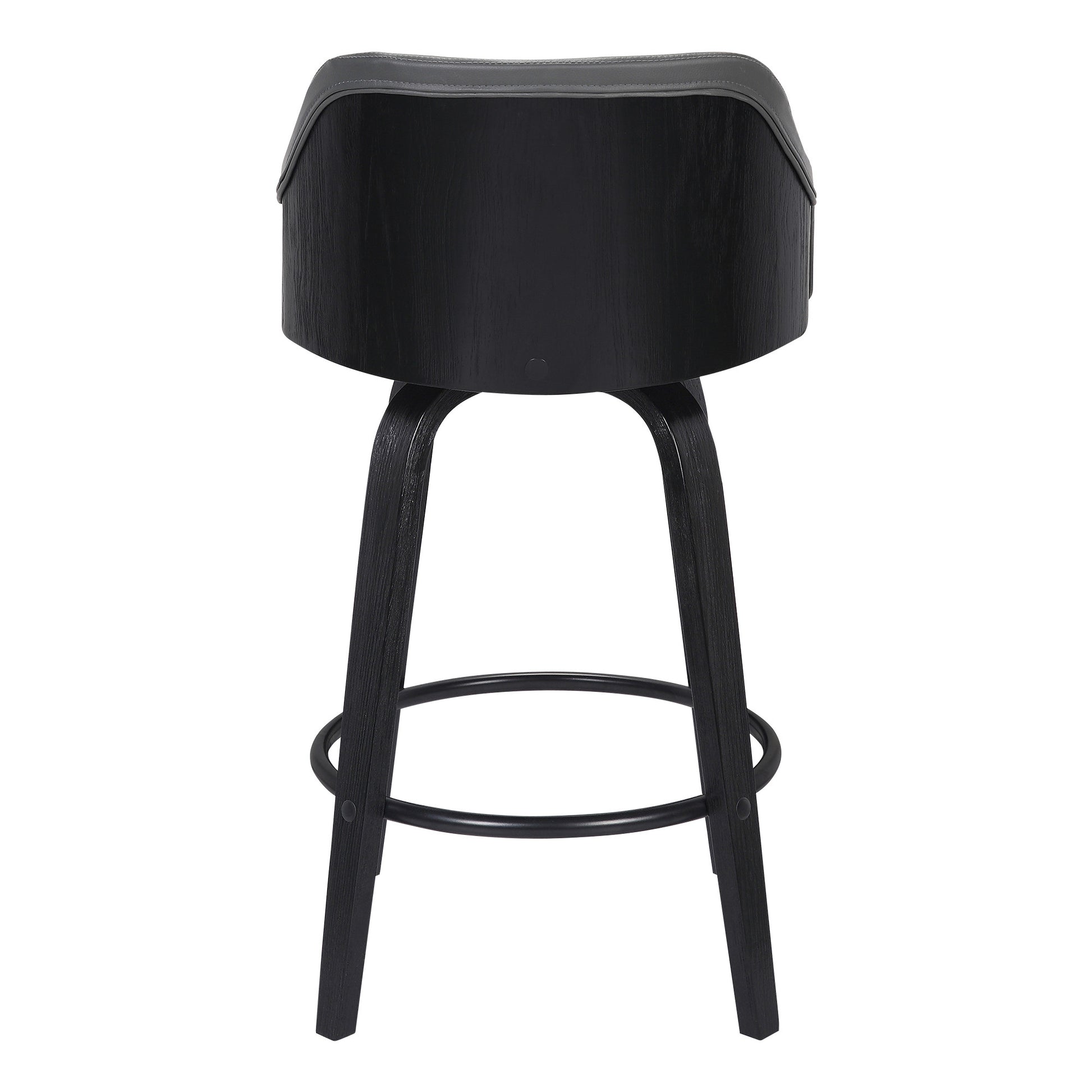 26" Gray Swivel Faux Leather Black Wooden Bar Stool By Homeroots | Bar Stools | Modishstore - 5