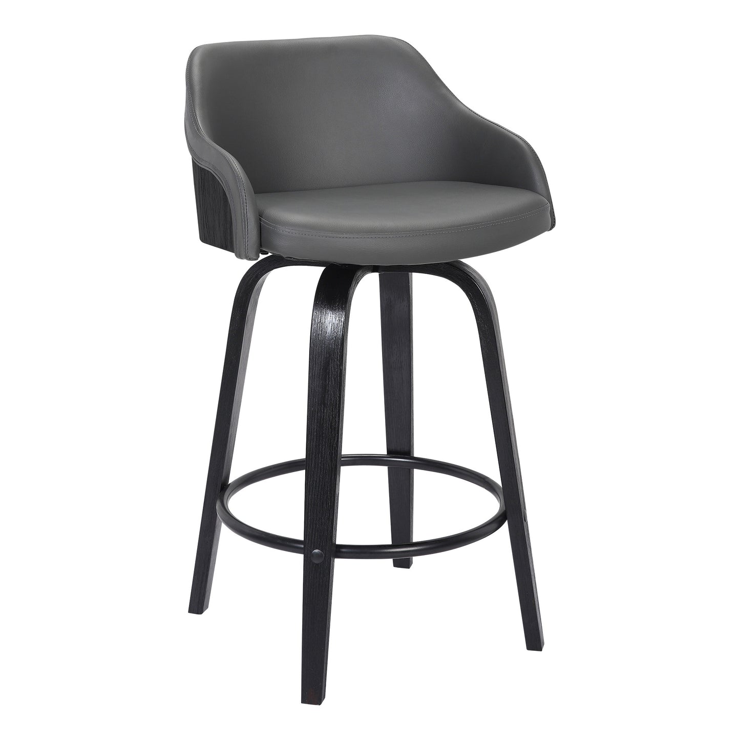 30” Gray Swivel Faux Leather Black Wooden Bar Stool By Homeroots | Bar Stools | Modishstore - 2