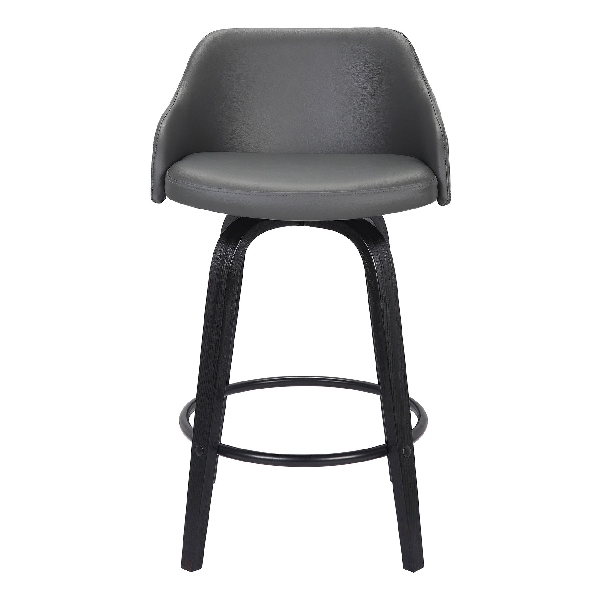 30” Gray Swivel Faux Leather Black Wooden Bar Stool By Homeroots | Bar Stools | Modishstore - 3