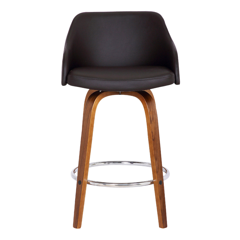 26" Brown Swivel Faux Leather Walnut Wooden Bar Stool By Homeroots | Bar Stools | Modishstore - 2