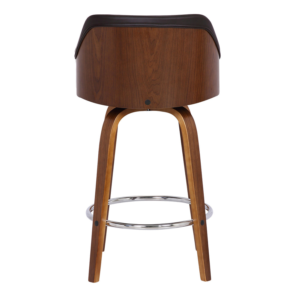 26" Brown Swivel Faux Leather Walnut Wooden Bar Stool By Homeroots | Bar Stools | Modishstore - 5