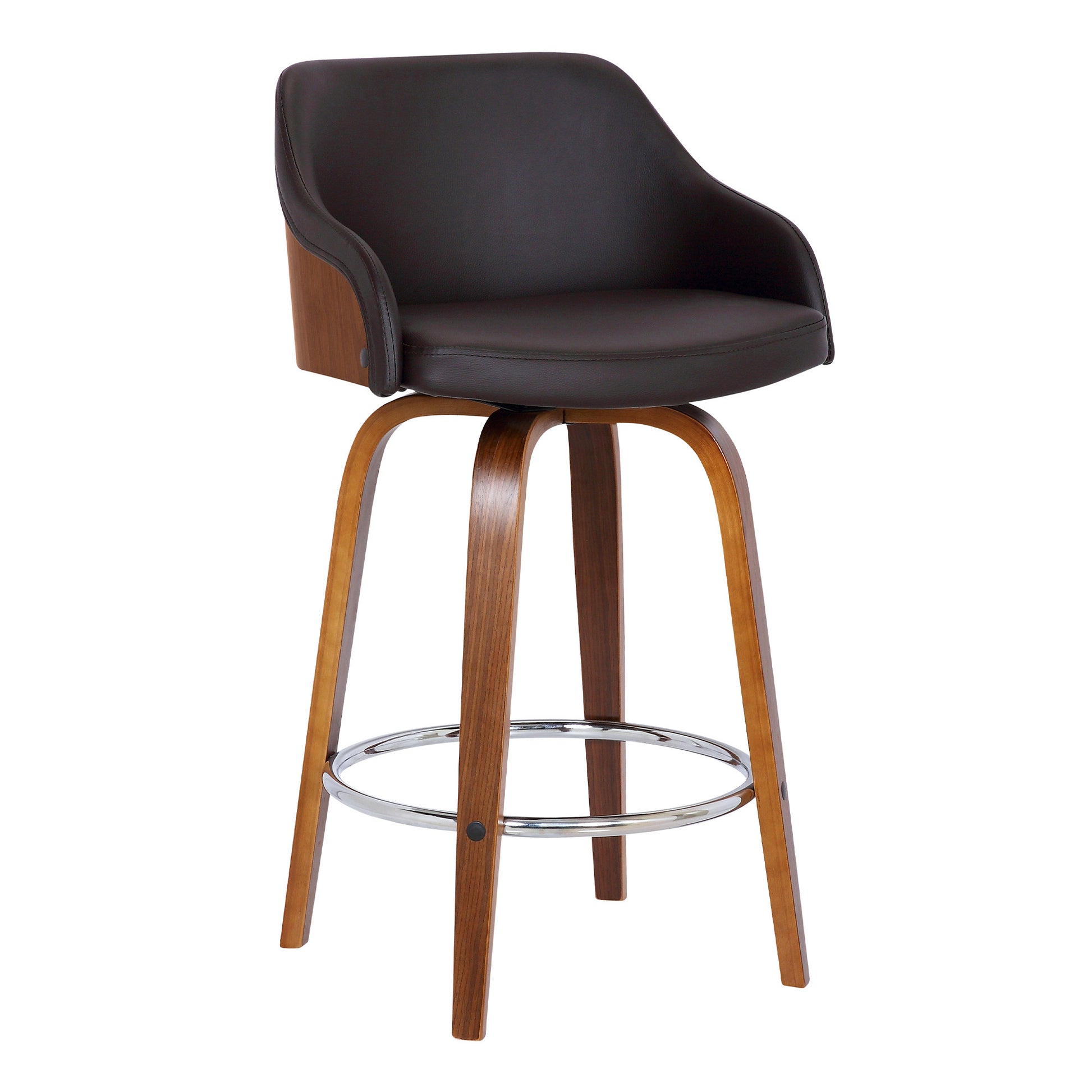 39" Brown Iron Swivel Low Back Bar Height Chair With Footrest By Homeroots | Bar Stools | Modishstore
