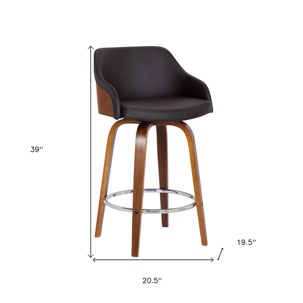 39" Brown Iron Swivel Low Back Bar Height Chair With Footrest By Homeroots | Bar Stools | Modishstore - 7