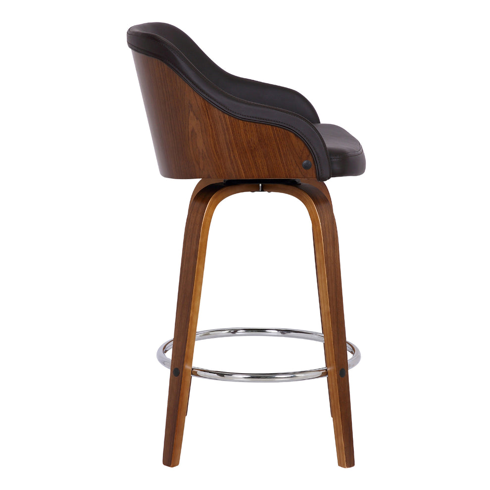 39" Brown Iron Swivel Low Back Bar Height Chair With Footrest By Homeroots | Bar Stools | Modishstore - 3