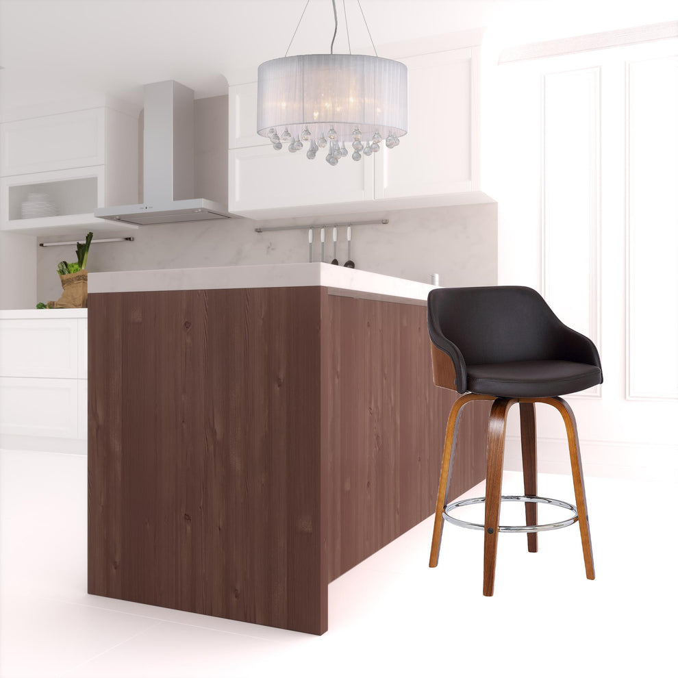 39" Brown Iron Swivel Low Back Bar Height Chair With Footrest By Homeroots | Bar Stools | Modishstore - 6
