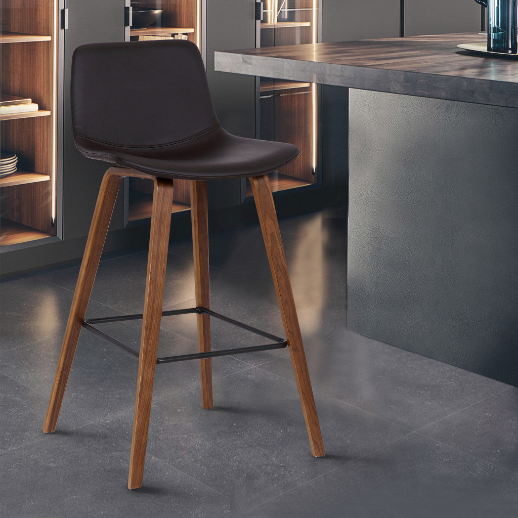 35" Brown Faux Leather And Iron Counter Height Bar Chair By Homeroots | Bar Stools | Modishstore
