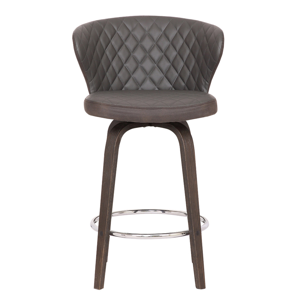 36" Brown Faux Leather And Iron Swivel Counter Height Bar Chair By Homeroots | Bar Stools | Modishstore - 3