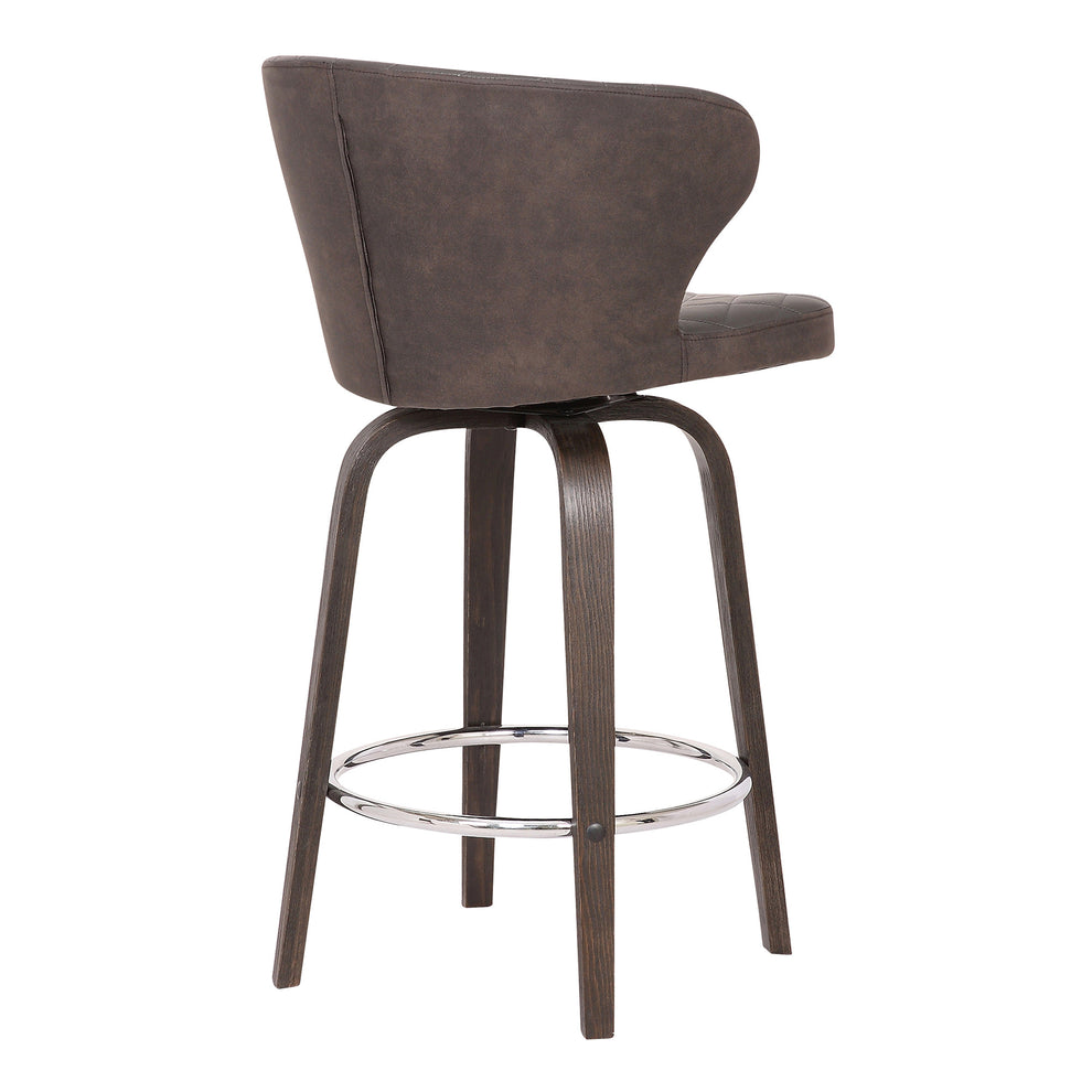 36" Brown Faux Leather And Iron Swivel Counter Height Bar Chair By Homeroots | Bar Stools | Modishstore - 5