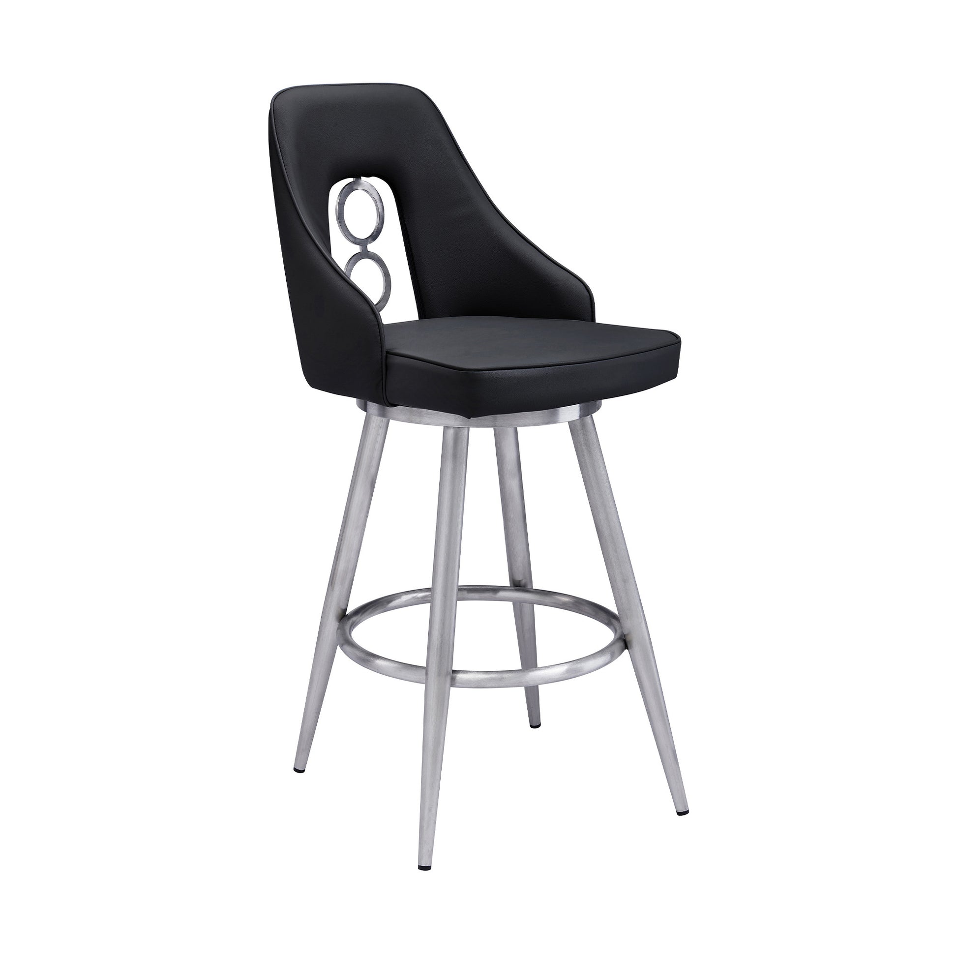 39" Black Faux Leather And Iron Swivel Counter Height Bar Chair By Homeroots | Bar Stools | Modishstore