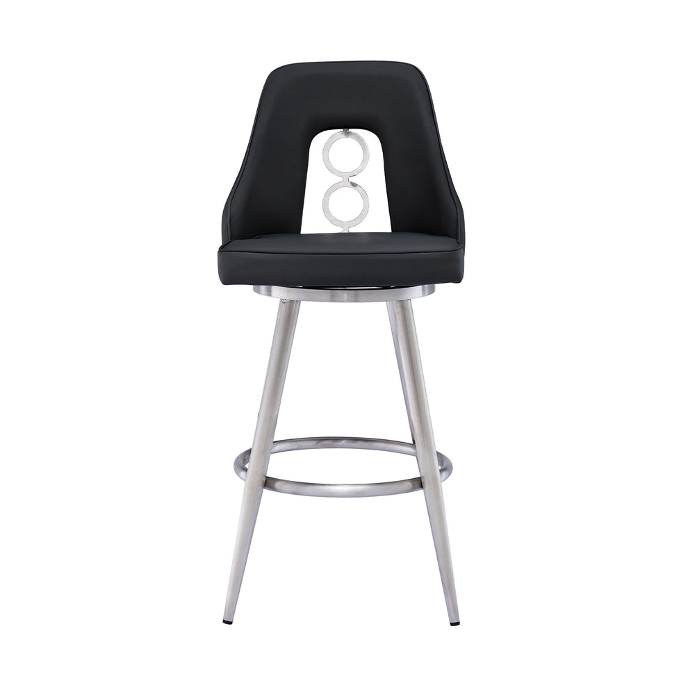 39" Black Faux Leather And Iron Swivel Counter Height Bar Chair By Homeroots | Bar Stools | Modishstore - 2