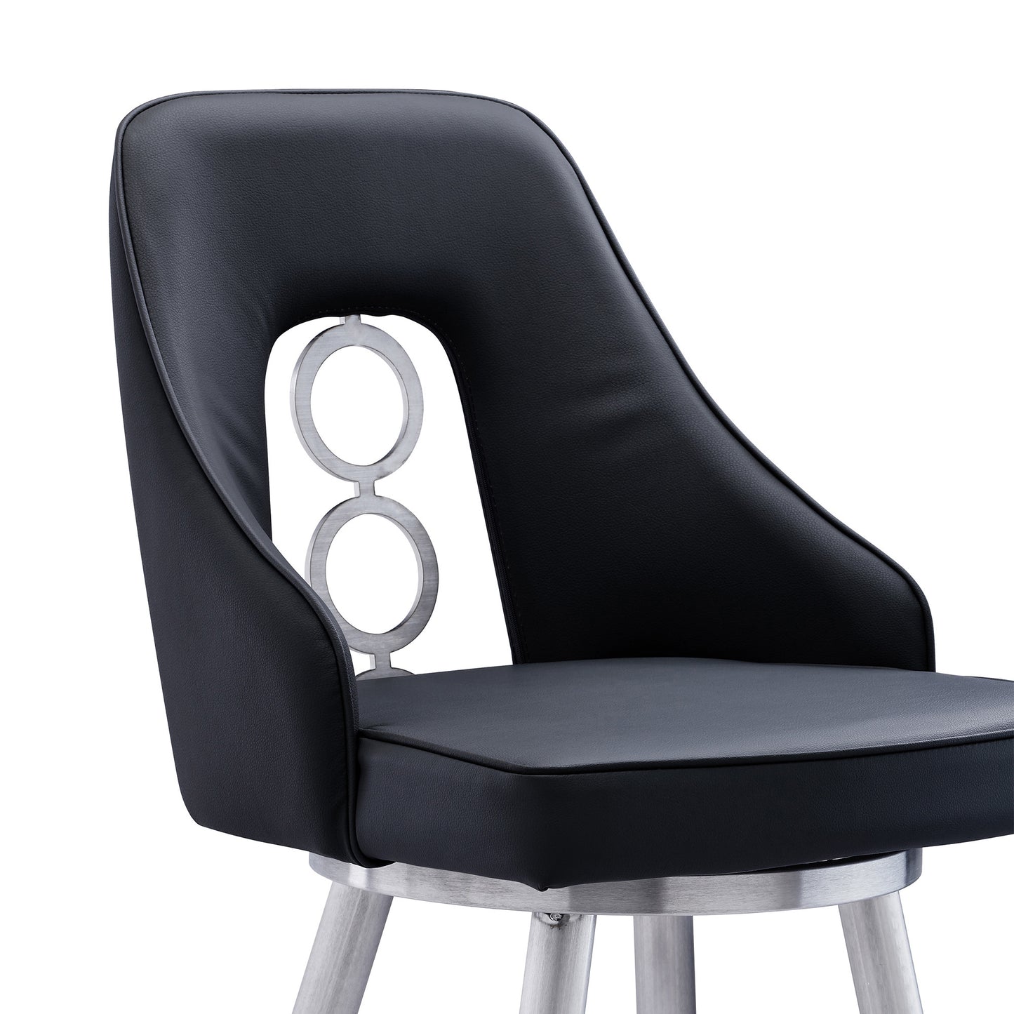 39" Black Faux Leather And Iron Swivel Counter Height Bar Chair By Homeroots | Bar Stools | Modishstore - 5