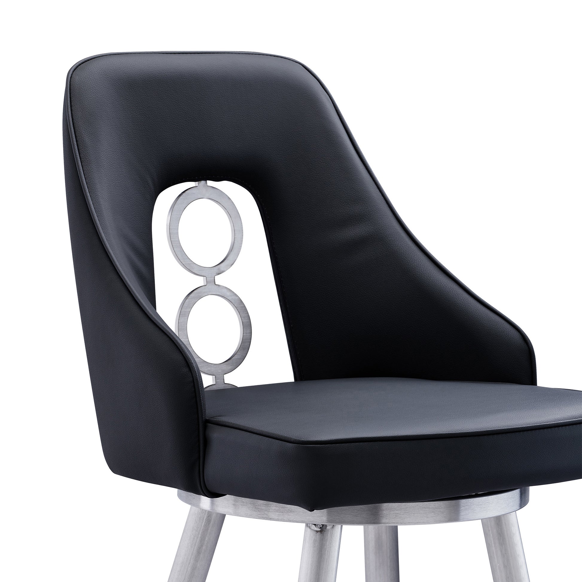 39" Black Faux Leather And Iron Swivel Counter Height Bar Chair By Homeroots | Bar Stools | Modishstore - 5