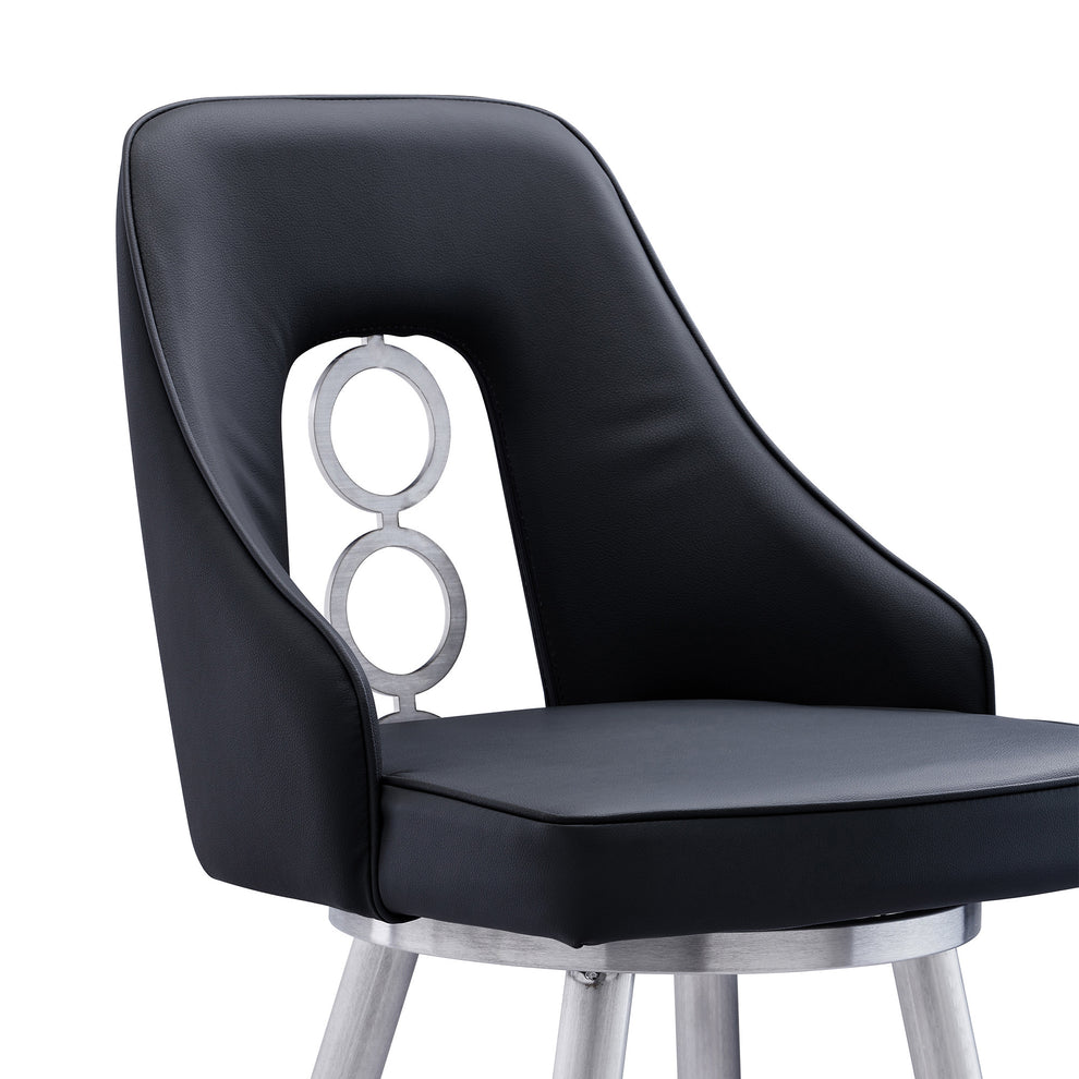39" Black Faux Leather And Iron Swivel Counter Height Bar Chair By Homeroots | Bar Stools | Modishstore - 5