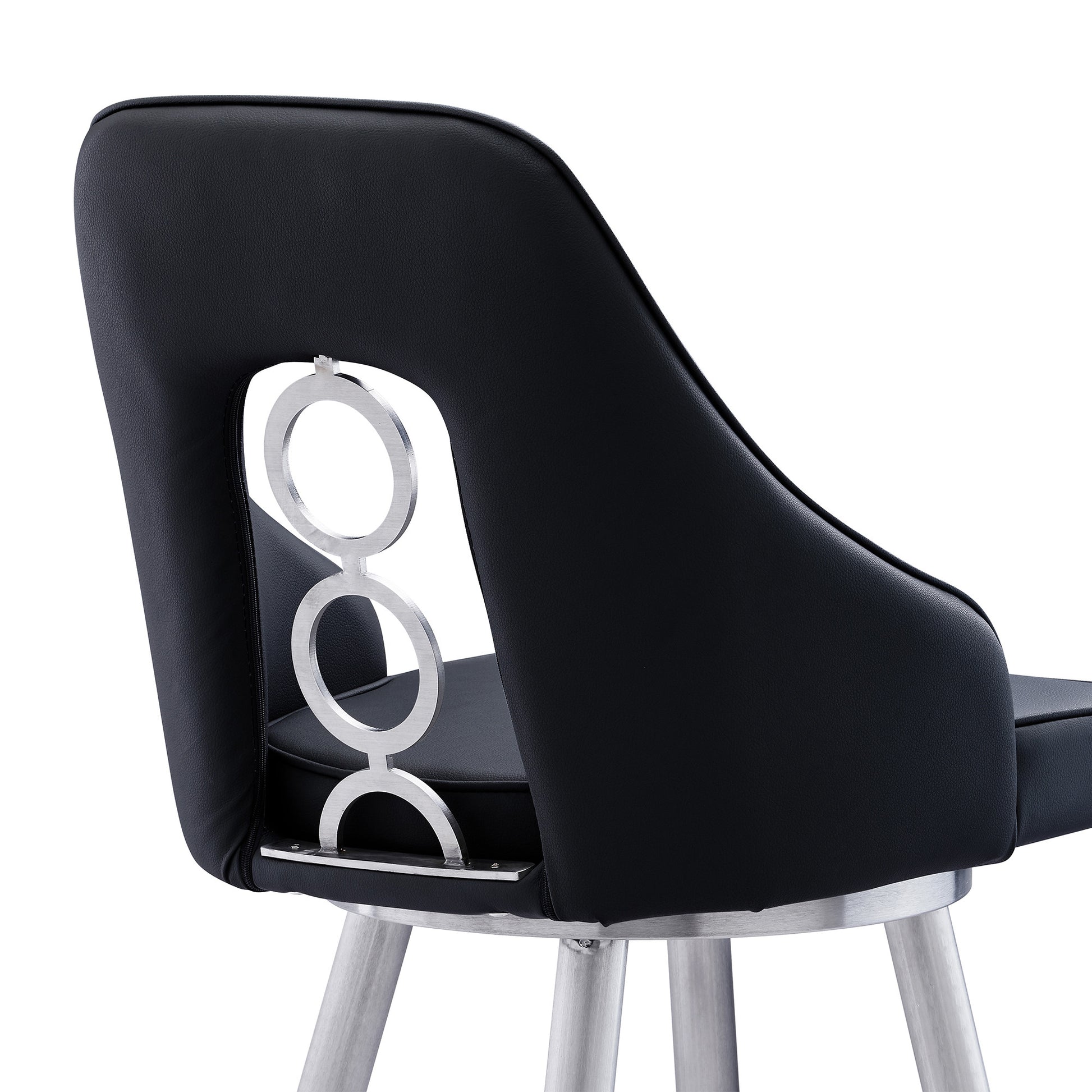 39" Black Faux Leather And Iron Swivel Counter Height Bar Chair By Homeroots | Bar Stools | Modishstore - 6