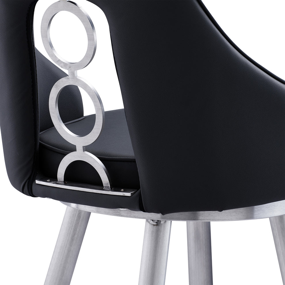 39" Black Faux Leather And Iron Swivel Counter Height Bar Chair By Homeroots | Bar Stools | Modishstore - 7