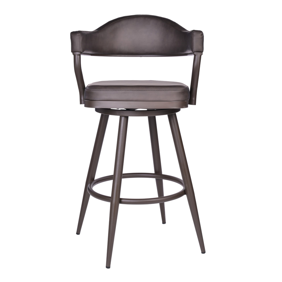 26" Brown Faux Leather and Iron Swivel Counter Height Bar Chair with Footrest By Homeroots | Bar Stools | Modishstore - 2