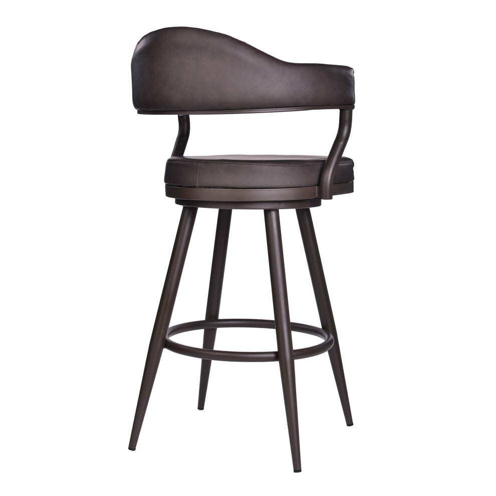 26" Brown Faux Leather and Iron Swivel Counter Height Bar Chair with Footrest By Homeroots | Bar Stools | Modishstore - 3